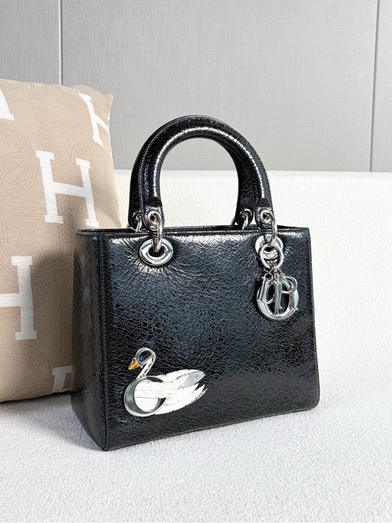 Dior | Lady Dior Five Swan Black Patent | Excellent Condition |Top Handle - Picture 6 of 9